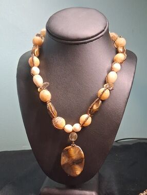229. Cookie Lee Faux Stone, Faux Jasper Bronze Necklace 17-20"